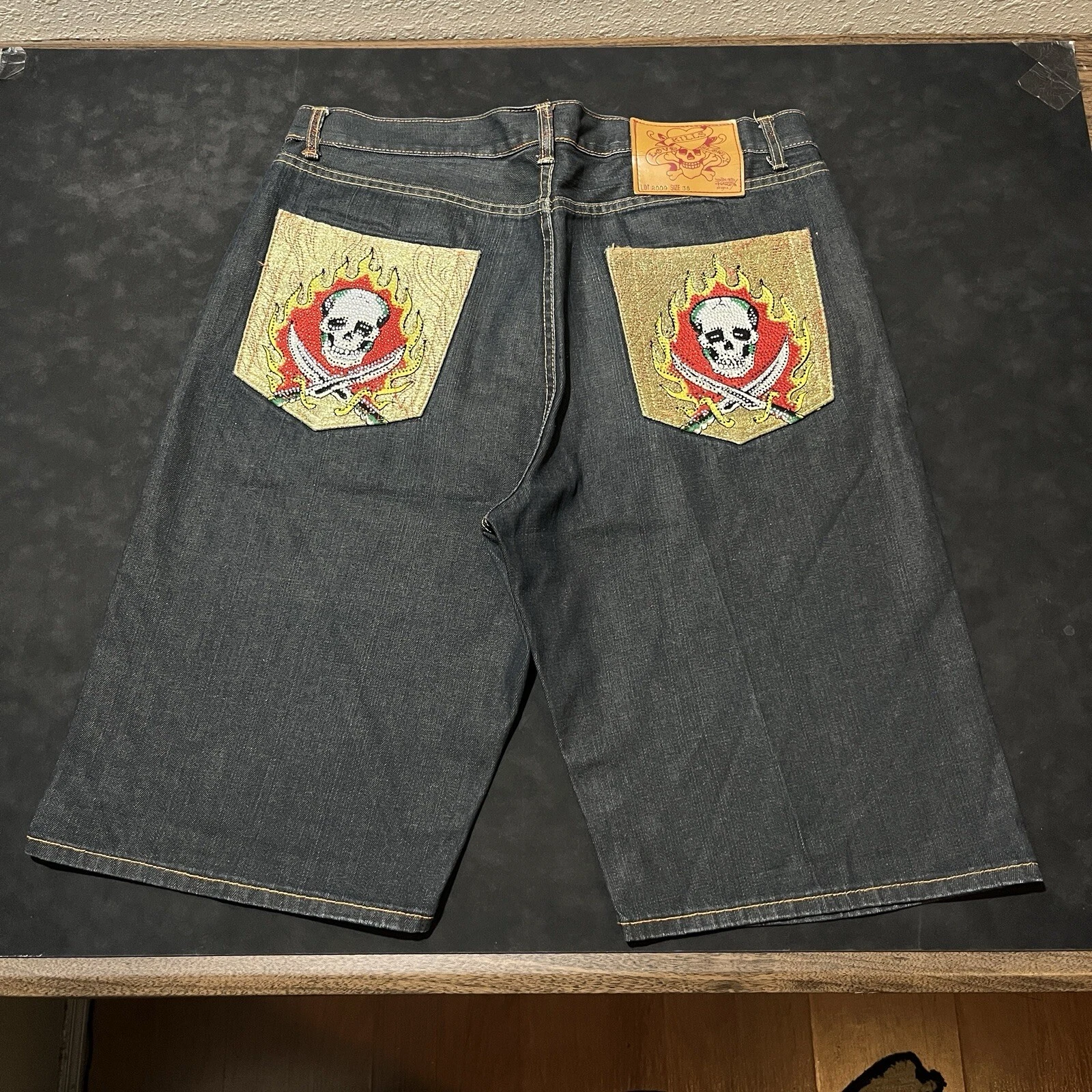 Ed Hardy Denim Shorts Love Kills Slowly Skull Japan Dragon Koi Fish Vintage y2k