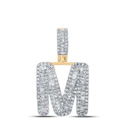 10K GOLD BAGUETTE DIAMANT M ANFÄNGLICHER BUCHSTABE ANHÄNGER 3/4 CTTW