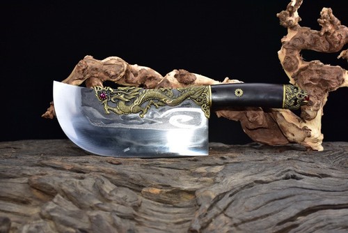 HANDMADE FORGED HQ CARBON STEEL BONE CHOPPING CLEAVER KNIFE DRAGON PHOENIX ART - Picture 12 of 12