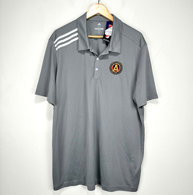 NEW Atlanta United Adidas Performance Polo Shirt Men 2XL Gray 3 Stripe Wicking