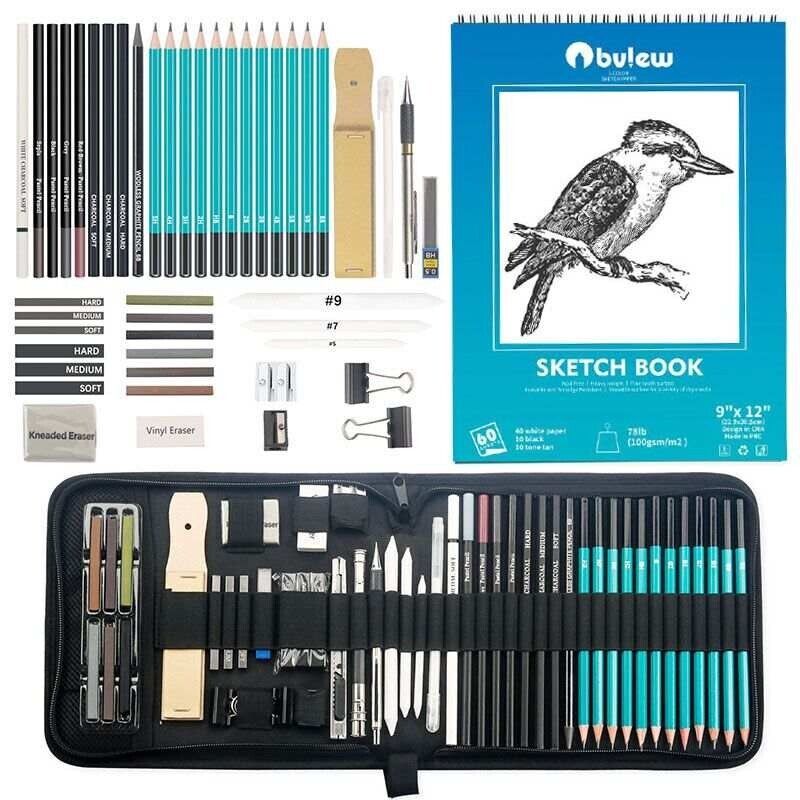 Art Supplies, Sketching & Drawing Pencils Art Kit with 2 Sketch Pads,  Professional Artists Drawing Supplies Set Includes Graphite, Charcoals,  Kneaded