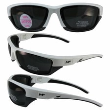 Padded Motocycle Riding Glasses White Grey Frame Smoke Lens Removable Padding