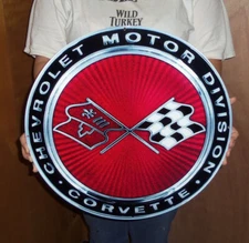 Corvette C3 Crossed Flag Emblem Steel Sign