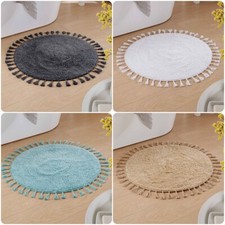 Round Bath Mat 70cm 100%Cotton Soft Tassels Highly Absorbent Non Slip Toilet Rug