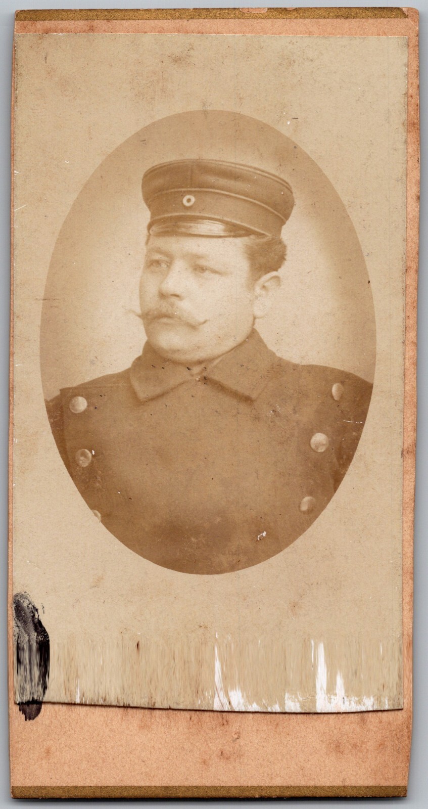 ANTIQUE CDV CIRCA 1880s HANDSOME COP IN UNIFORM WITH MUSTACHE ALBUM PRINT