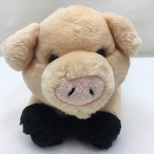 Pig Hog Beige Black Feet Pink Nose FAO Schwarz Beanbag Plush 11" Toy Lovey