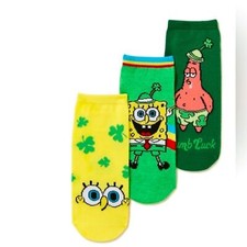 Spongebob squarepants Women's No Show Socks St Patrick's Day 3 pack Shoe