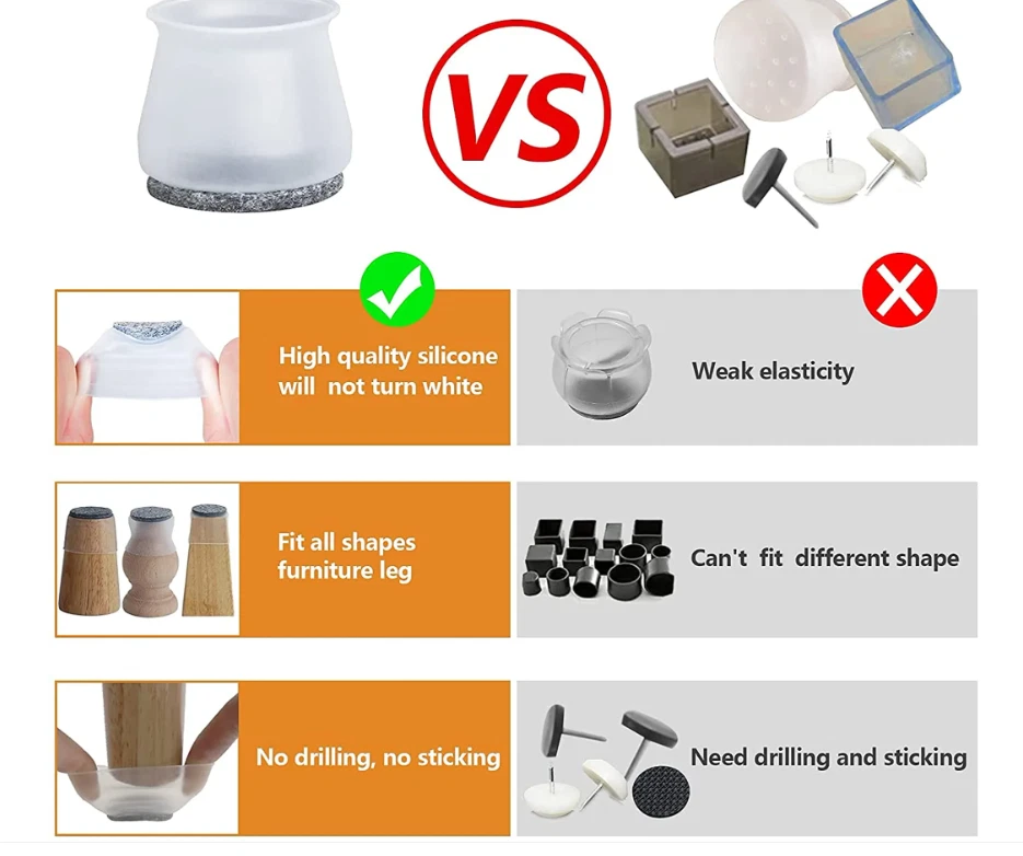 20 St. Möbelgleiter Stuhlbeinkappen für Stuhlbeine Bodenschutz Silikon Weiß/Grau - Bild 4 von 4