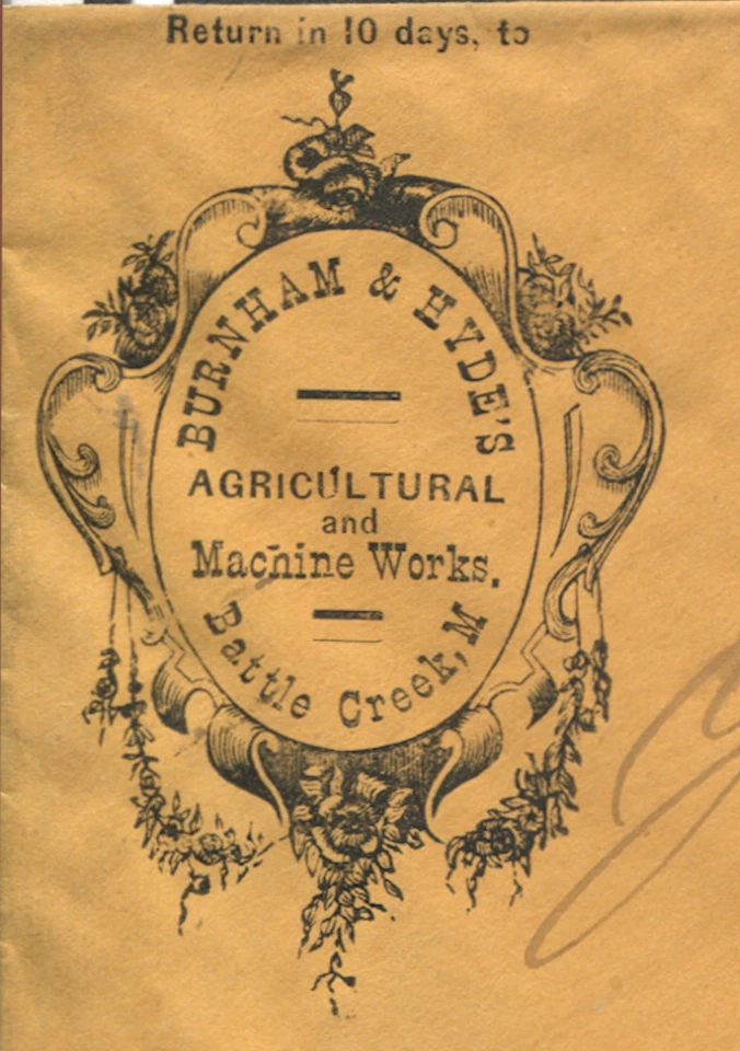 Battle Creek MI Advertising Cover Burnham & Hyde’s Agricultural Machinery 1870 - Image 2 of 3