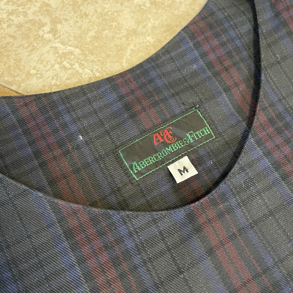 Vintage Abercrombie Fitch Dress Women Medium Blue Plaid Maxi Shirt Sleeveless - Image 3 of 4