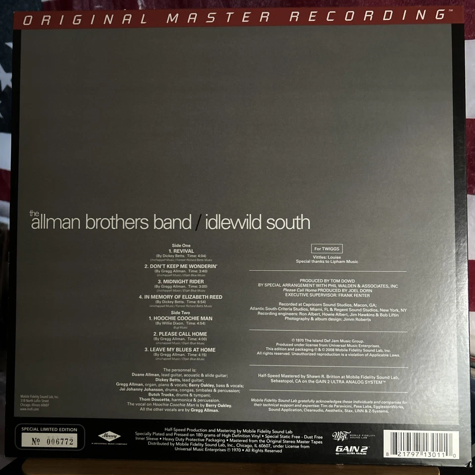 ALLMAN BROTHERS BAND**Idlewild South**Special Limited Edition*OGMaster Recording - Image 3 of 4