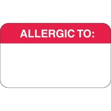 Allergy Warning Labels, ALLERGIC TO: - Red/White, 1-1/2" X 7/8" Roll of 500