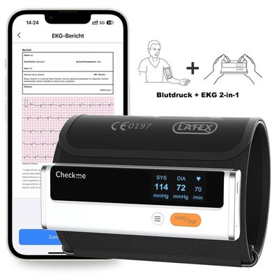 Checkme Blutdruckmessgerät Oberarm Bluetooth mit EKG-Gerät Funktion KI-Analyse