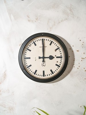 1950s Black Industrial Factory Wall Clock by CTW Carl Theodor Wagner,  32CM