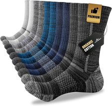 Men's Cotton Crew Work Socks, 5 Pairs Cushioned Boot Moisture Athletic Socks for