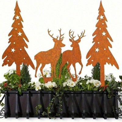 HELLOYOUNG 4Pcs Antique Metal Deer Tree Garden Statues Rustic Yard Art