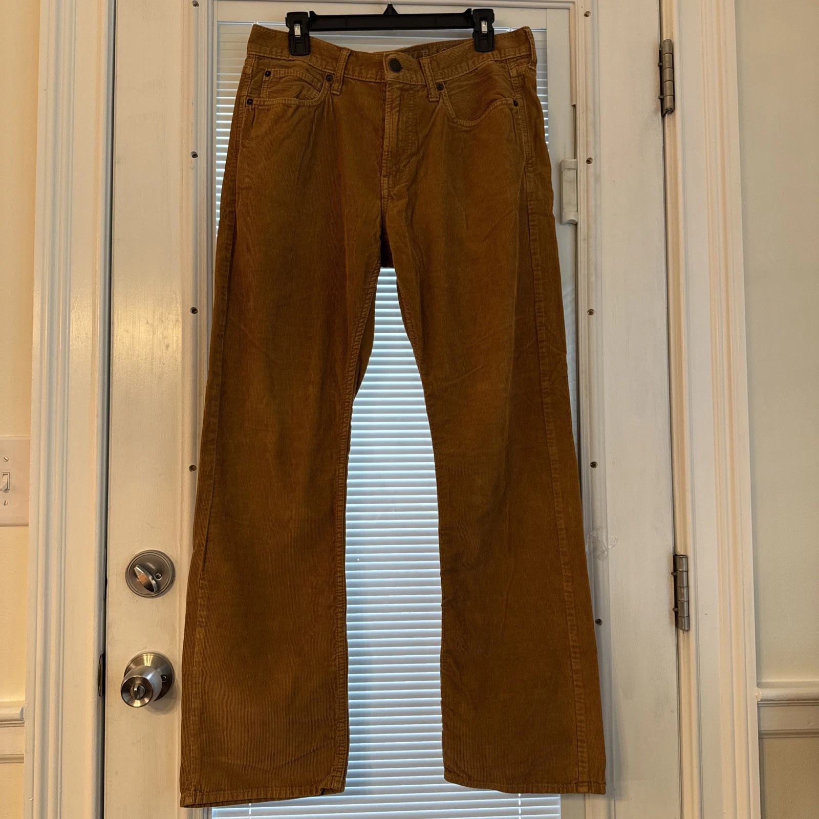 American Eagle Corduroy Pants Mens 32x34 Mustard Bootcut Wide Leg Casual Jean