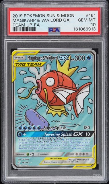 2019 POKEMON S&M TEAM UP #161 MAGIKARP & WAILORD GX TEAM UP-FA PSA 10 (QR913