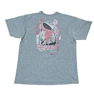 Vintage Y2K Nike Shox Monster T-Shirt Kanji Godzilla-Style Graphic Worn Distress