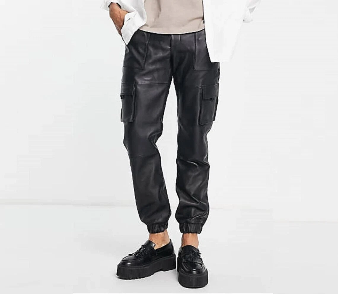 Men's Real Genuine Lambskin Leather Trouser pants Black Leather Biker pant