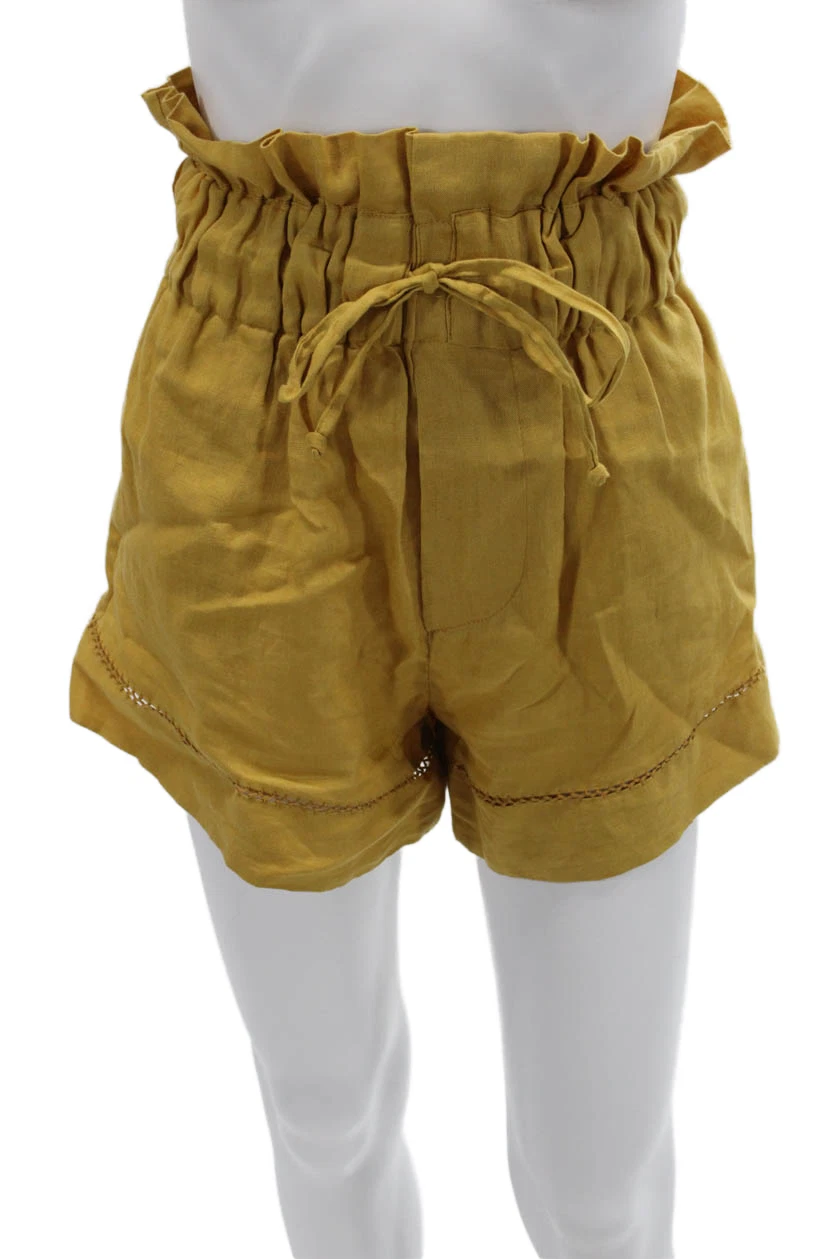 Meiling Unisex Bohemian Yellow Linen Drawstring Shorts Size XS