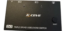 KCeve Triple Monitor KVM Switch 3 ports DP+DP+HDMI Model KVM203DH