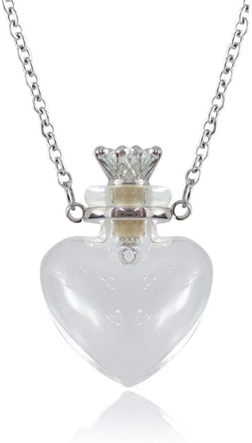 1PC Clear Heart Vial Perfume Bottle Necklaces Stainless Steel Chain Make a Wish