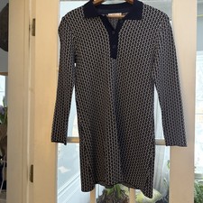 Zara Knit | Navy Blue White | Z Print Jacquard Long Sleeve Dress Size Medium