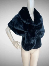 Rabbit Faux FUR Elegant Cape Stole Wrap-Shawl S  Crop Jacket Black Super Soft