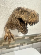 Hand Painted Gold T-Rex Dinosaur 8x6x6 3d Wall Art Jurassic Mount Sculpture