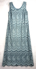 R M Richards Gown Dress Size 14 Slate Gray Lace Overlay Lined Sleeveless