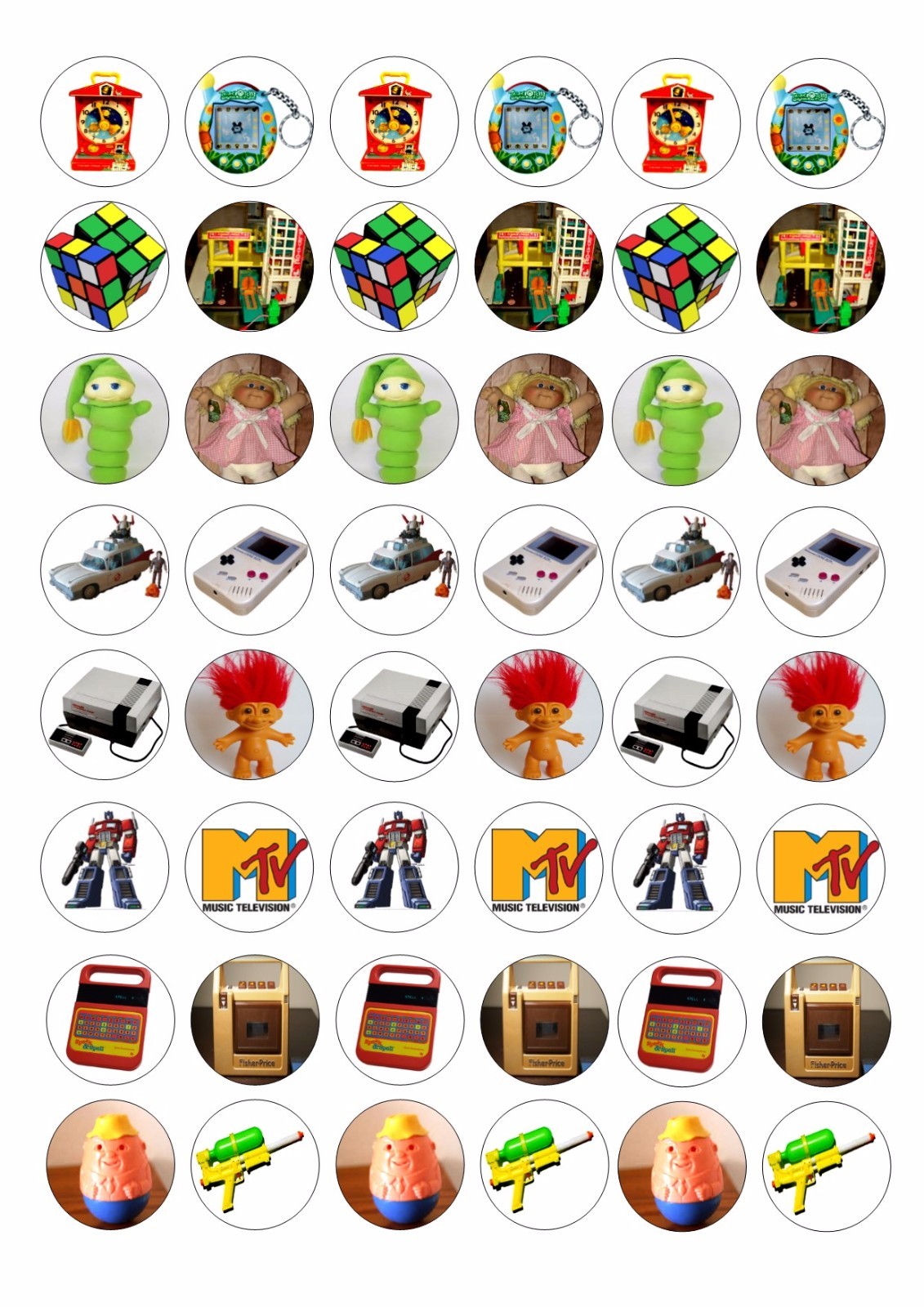 48 MINI TOYS OF THE 80s CUPCAKE TOPPER WAFER RICE EDIBLE FAIRY CAKE  TOPPERS