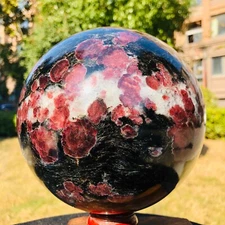 5610g Natural Fireworks Red Garnet sphere Quartz Crystal Ball Energy Healing