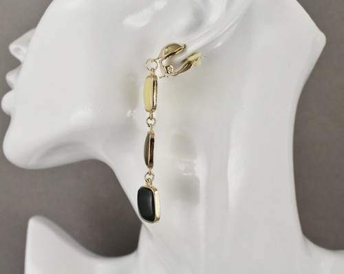 Cream Grey Black Gold Clip On earrings chandelier clips 3 1/8" long dangle - Picture 6 of 7