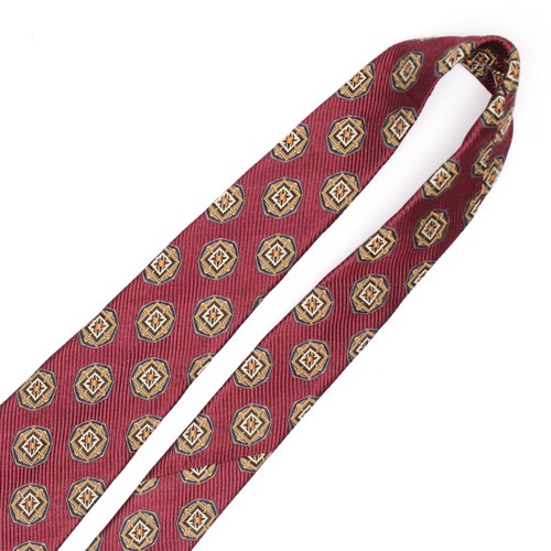 JZ Richards Mens Silk Necktie Maroon Navy Blue Gold Geometric Medallion Tie USA - Picture 4 of 7