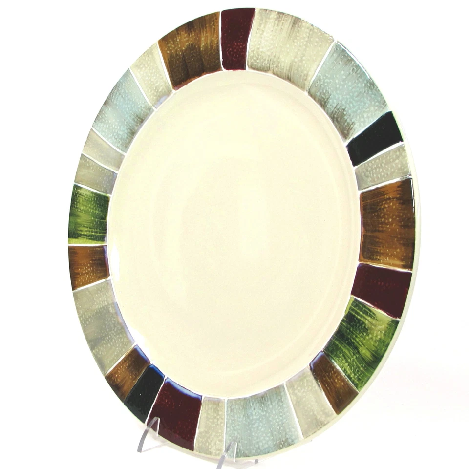 Tabletops Unlimited JENTRY 11" Dinner Plate Stripe Color Block Earthtone Mint  - Image 3 of 4