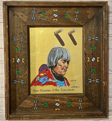 Potter Maria Martinez San Ildefonso Pueblo NM Portrait Painting 16X14 By J.K. 79