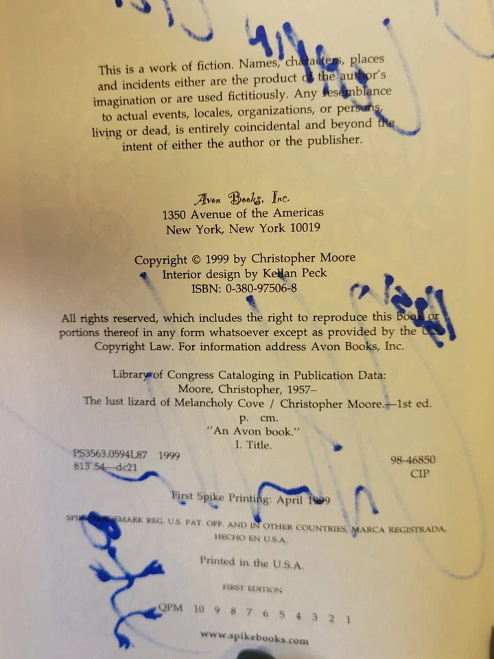 The Lust Lizard Of Melancholy Cove 1st Edition HC Singed Christopher Moore - Image 4 of 4