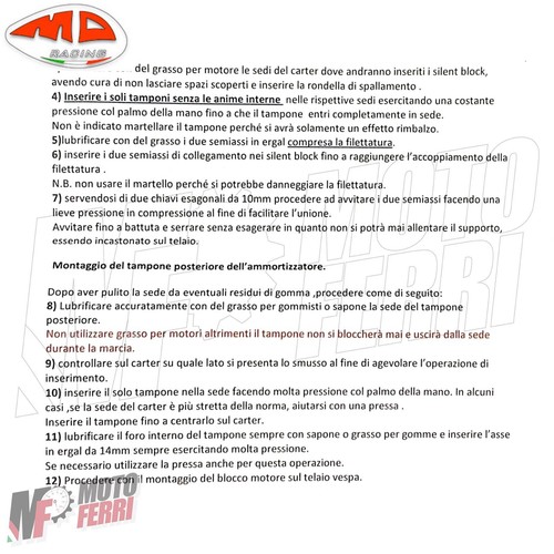 MF4068 Silent Block Soporte Motor MD Racing Rojo Vespa 50 125 Especial ET3 PK - Imagen 6 de 7