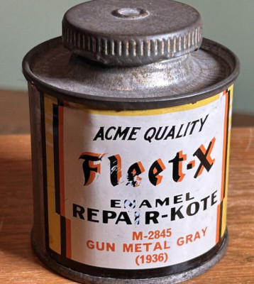 vintage 1936 Acme Fleet-X Enamel Automobile Paint 5 oz can w/lid Gun Metal Gray