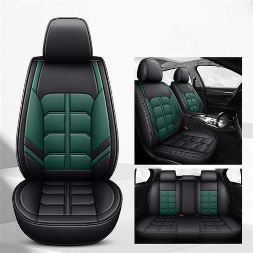 Black+Green PU Leather 5-Seats Car Seat Covers Cushions Set Interior Accessories - Picture 2 of 11