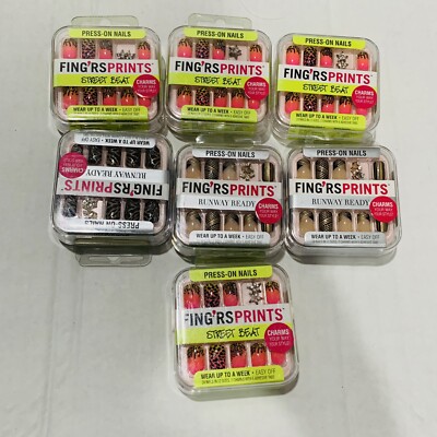Lot Of 7 NEW Fing'rs Prints Press-On Nails 24 Count Random, Múltiples