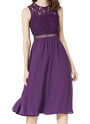 Dress Truth & Fable Women's Lace Trim Bridesmaid Midi ,Purple,XXS( Size 6)