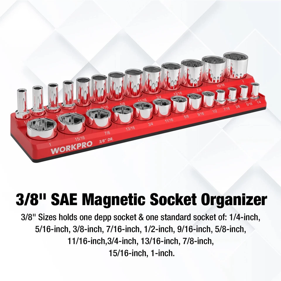 WORKPRO 3/8-Inch Magnetic Socket Organizer SAE Holds 26PCS Standard Deep Sockets - Image 2 of 4