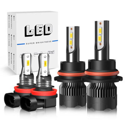 4-Piece LED Headlight Bulb Kit – HB5 (9007) & H11 – Fits Suzuki SX4 2007-2013 – 6000K White – SHENKENUO