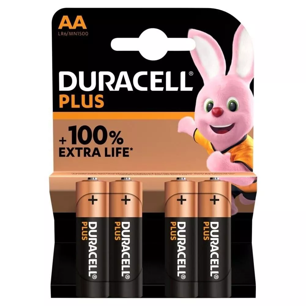 DURACELL PLUS POWER AA BATTERIES DOUBLE A 4 PACK 1.5V LONGEST EXPIRY DATE