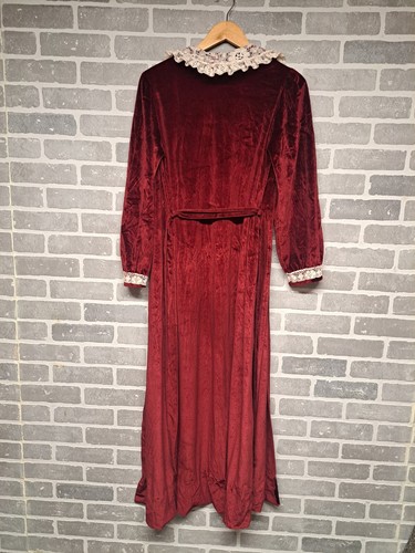 Deena Vintage 80s Womens Red Velvet Lace Neck Balloon Sleeve Robe Size Small - Picture 9 of 18