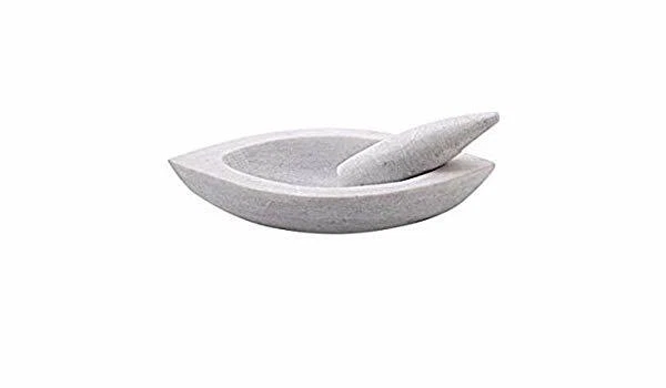 Anupam Enterprise Hand Made Durable White Marble Mortar and Pestle Set (7 inch)
