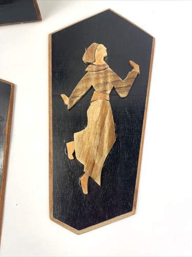 4 piece Wooden Wall Art Plaques Wood Inlay Carved Appliqué Handmade In Israel - Picture 5 of 7
