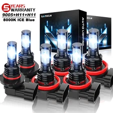 9005 H11 H11 LED Headlight+Fog Light Super Bright Bulbs Kit 8000K Blue High Low